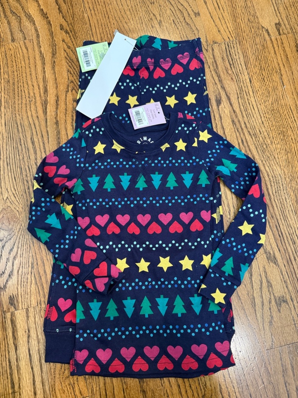 Primary Navy Holiday Pajama Top with Hearts, Trees & Stars NWT - 2-3T
